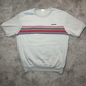 Vintage 70s 80s Adidas Short Sleeve Sweatshirt Men's Large Grey Striped Trefoil